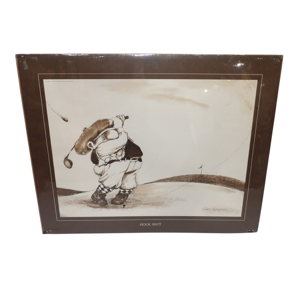 Gary Patterson Hook Shot Golf Cartoon Print Vintage Sports Humor Sepia Art